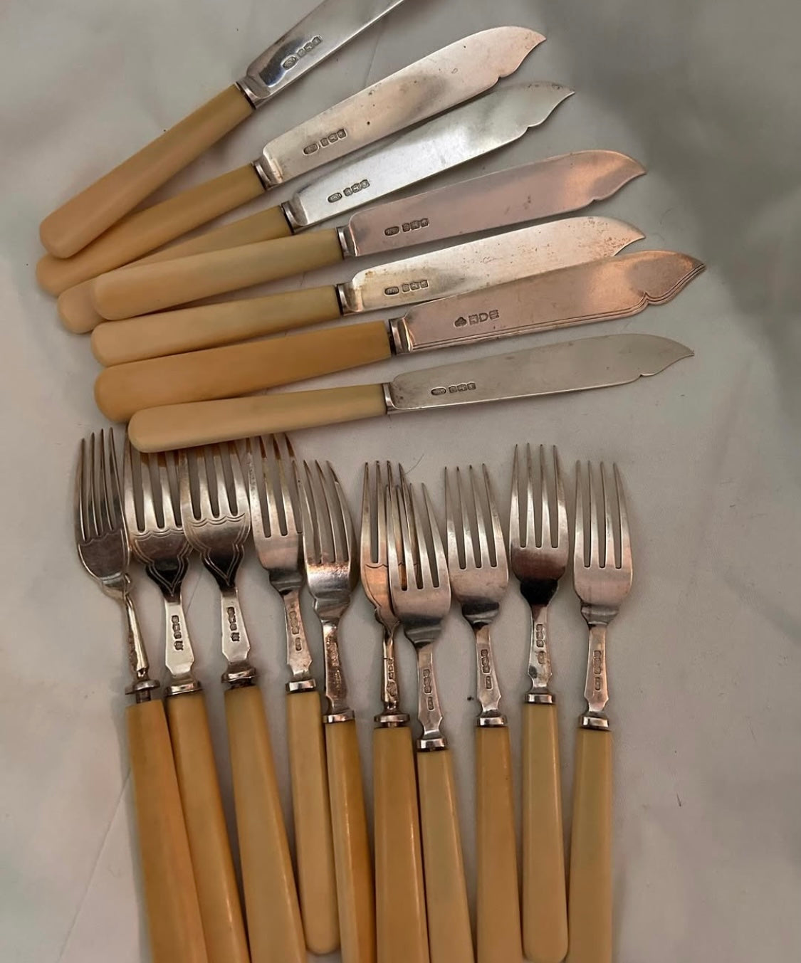 SILVER, BONE HANDLES