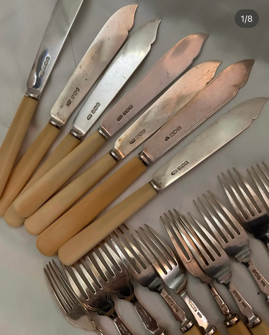 SILVER, BONE HANDLES