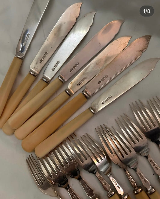 SILVER, BONE HANDLES