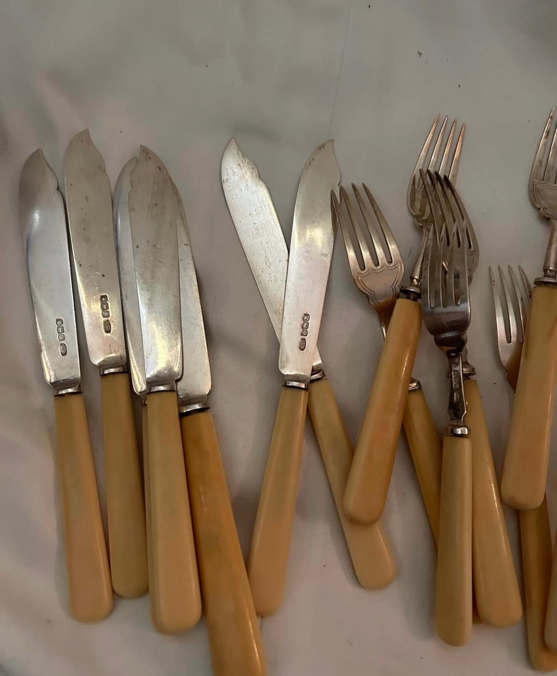 SILVER, BONE HANDLES