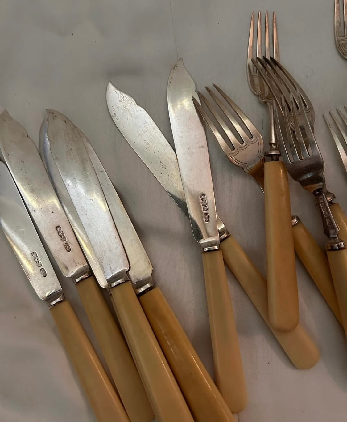 SILVER, BONE HANDLES