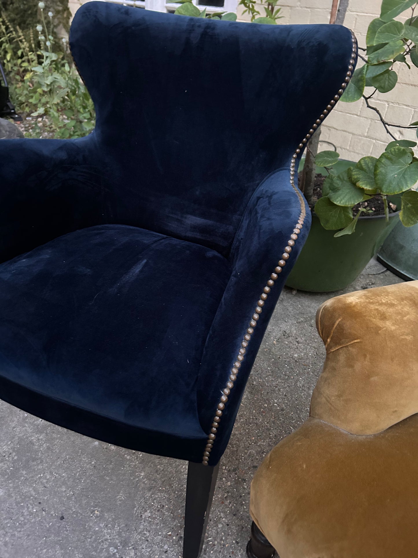 PAIR OF VELVET NAVY CHAIRS