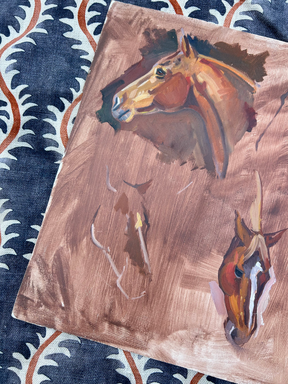 HORSES OIL ON BOARD