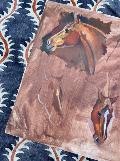 HORSES OIL ON BOARD