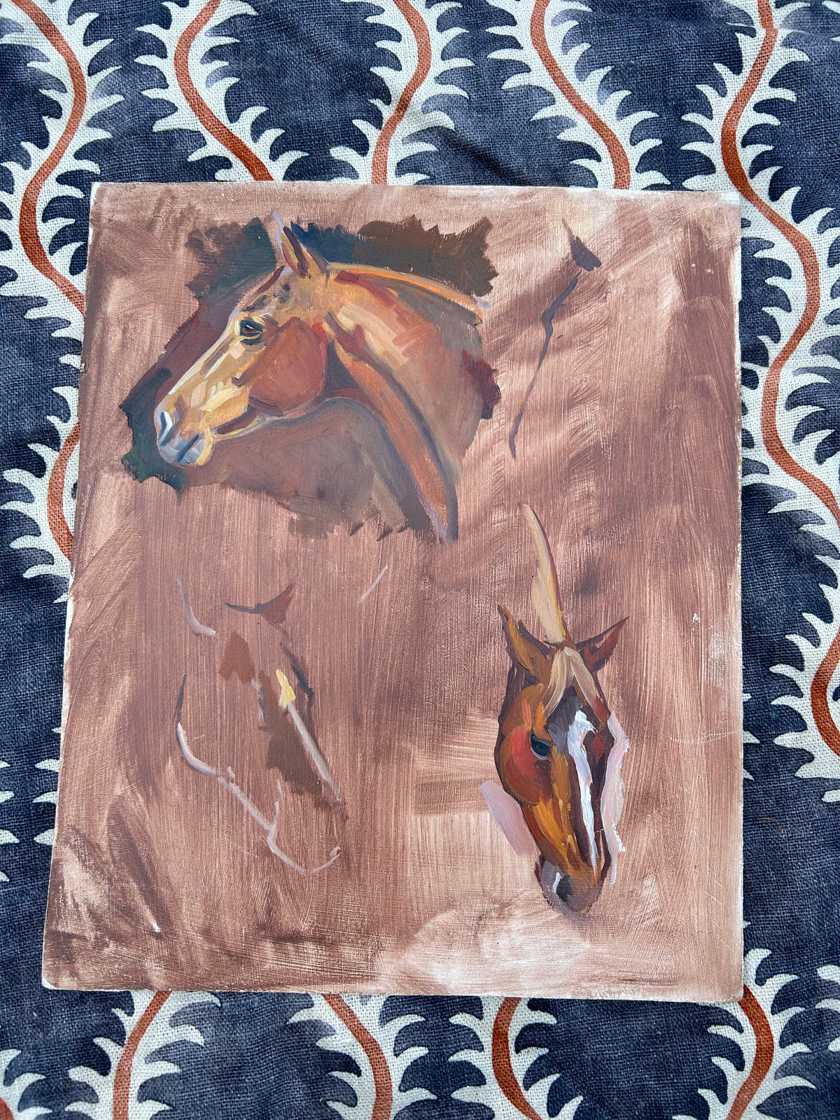 HORSES OIL ON BOARD