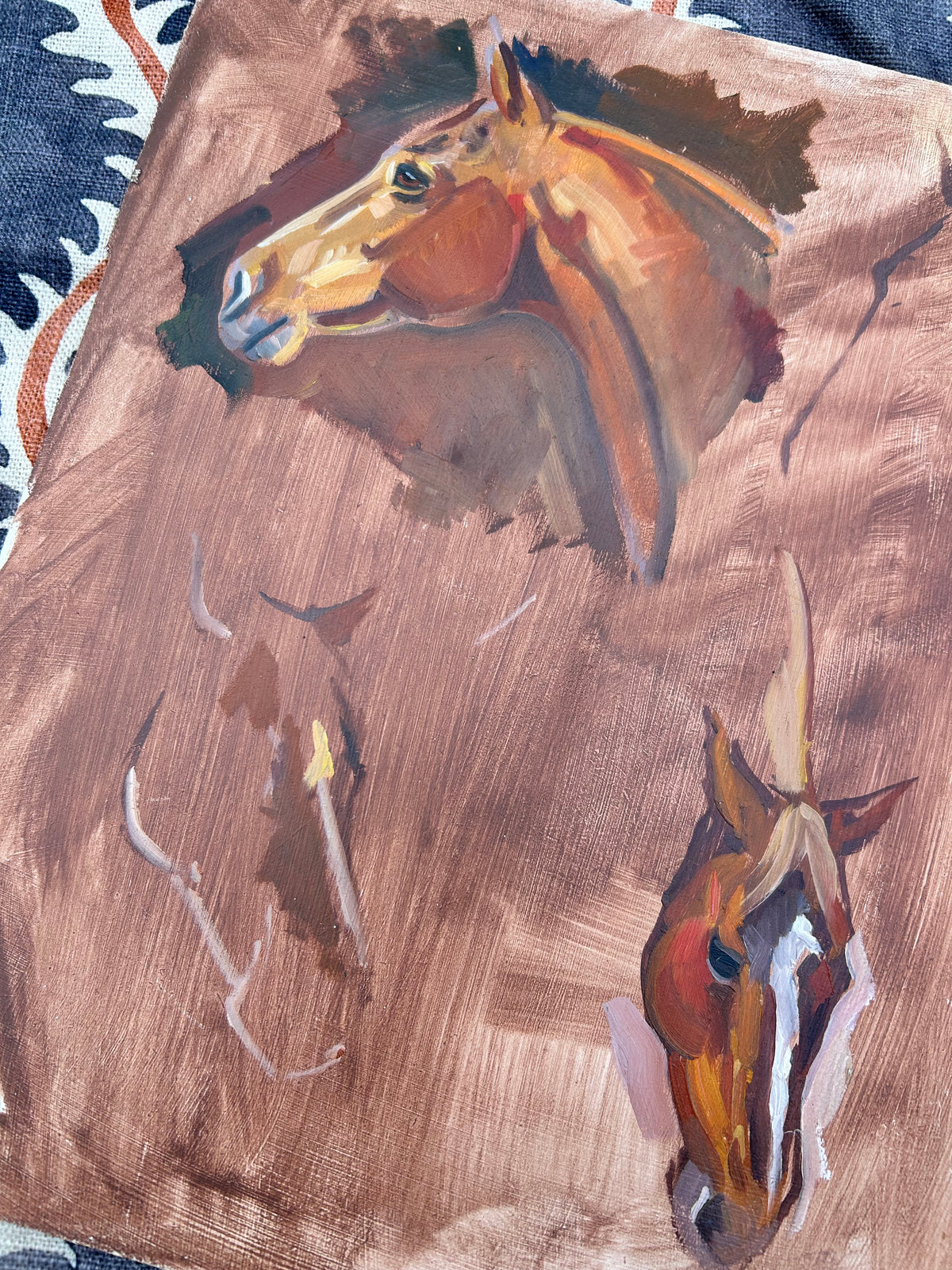 HORSES OIL ON BOARD