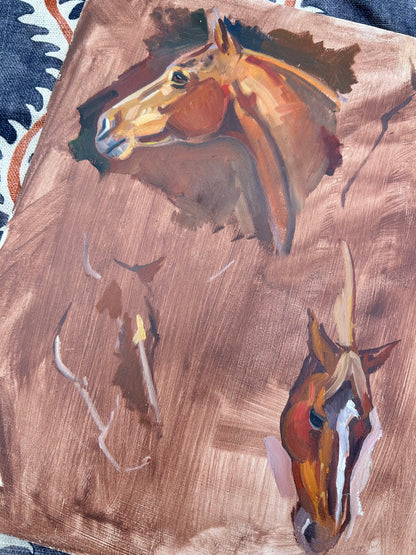 HORSES OIL ON BOARD