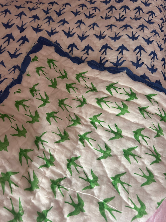 BLUE SWALLOW QUILT KING