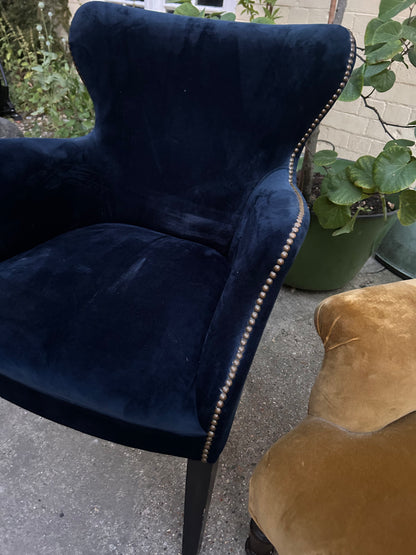 PAIR OF VELVET NAVY CHAIRS
